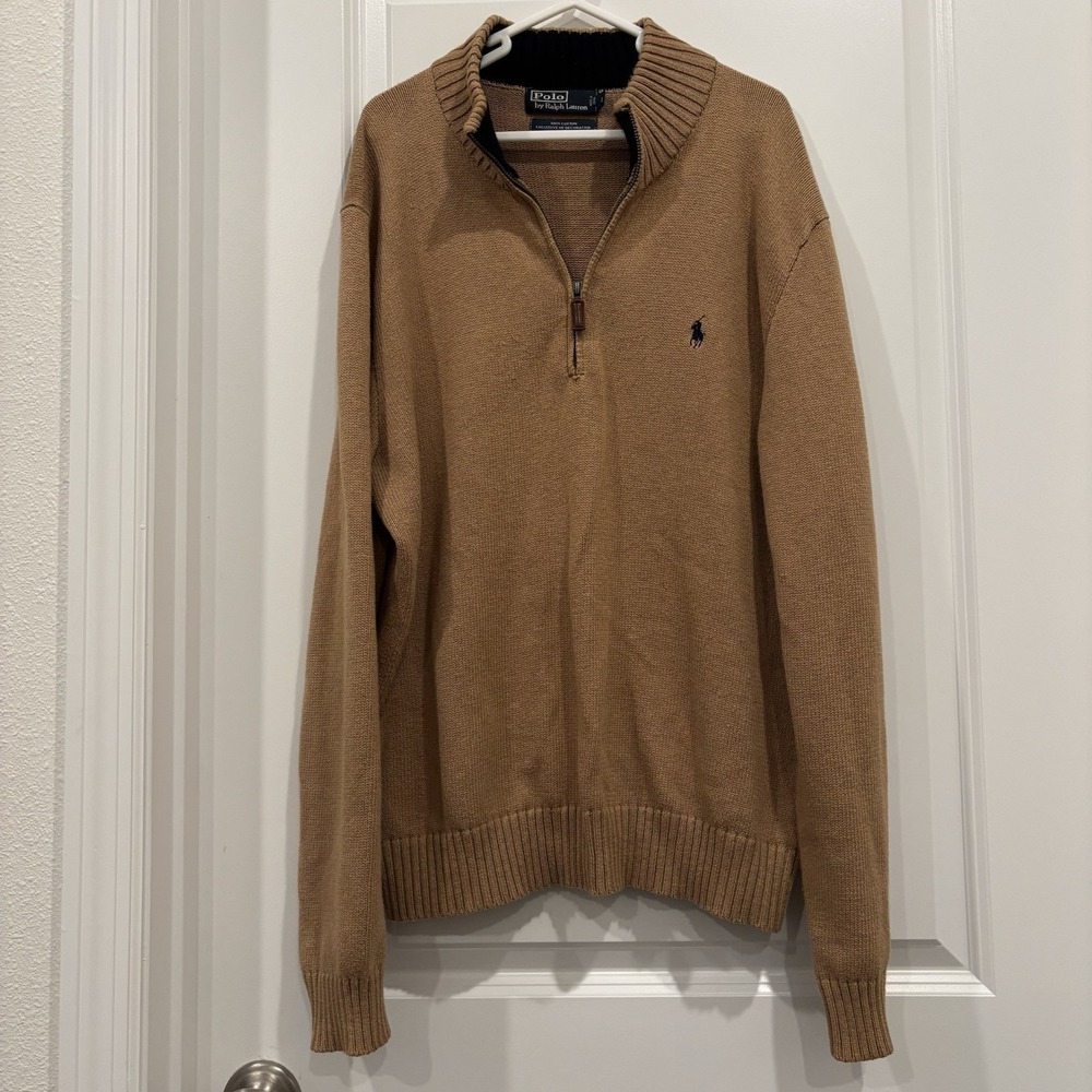 Polo by Ralph Lauren Men's Camel Half-Zip Sweater